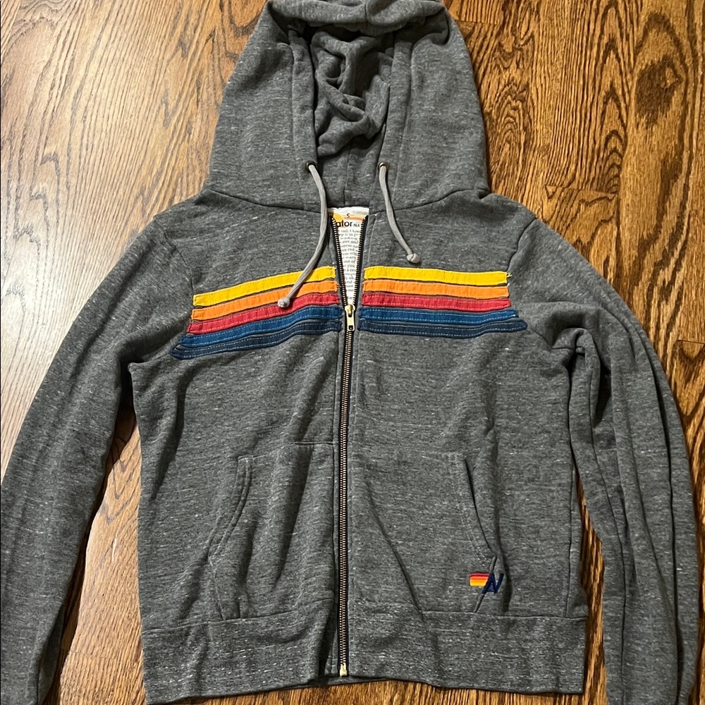 Aviator Nation 5 Stripe hoodie Heather Gray Zip-up